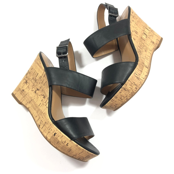Franco Sarto Shoes - NWOT Franco Sarto Black Cork Strappy Wedges